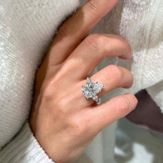 5.0ct Pear Cut Three Stone Diamond Moissanite Engagement Ring