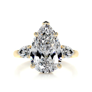 5.0ct Pear Cut Three Stone Diamond Moissanite Engagement Ring