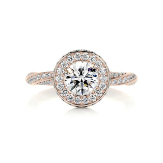 1.0 CT Round Brilliant Halo Pave Moissanite Engagement Ring angle view