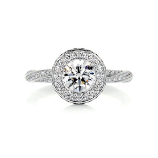1.0 CT Round Brilliant Halo Pave Moissanite Engagement Ring front view
