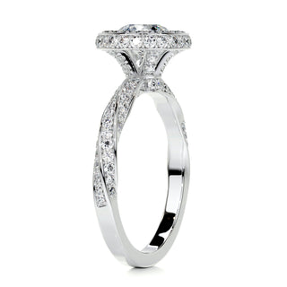 1.0 CT Round Brilliant Halo Pave Moissanite Engagement Ring close up