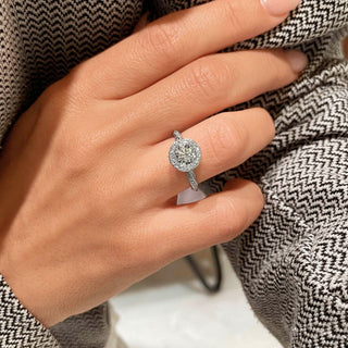 1.0 CT Round Brilliant Halo Pave Moissanite Engagement Ring side view