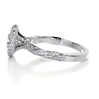 1.0 CT Round Brilliant Halo Pave Moissanite Engagement Ring angle view