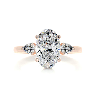 2.8ct Elongated Oval Cut Three Stone Diamond Moissanite Engagement Ring