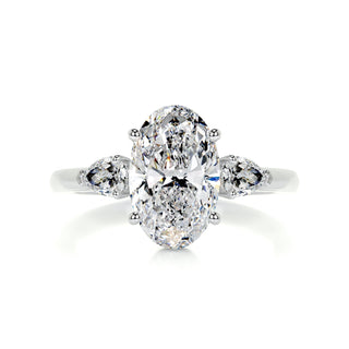 2.8ct Elongated Oval Cut Three Stone Diamond Moissanite Engagement Ring