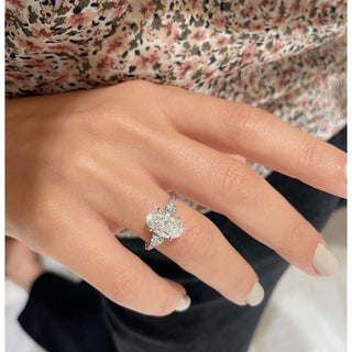 2.8ct Elongated Oval Cut Three Stone Diamond Moissanite Engagement Ring