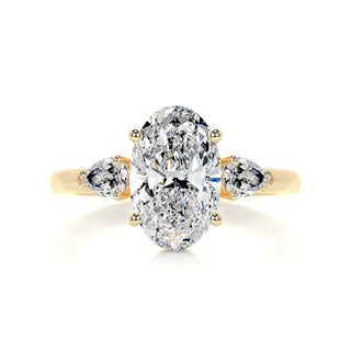 2.8ct Elongated Oval Cut Three Stone Diamond Moissanite Engagement Ring