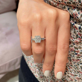 2.2ct Radiant Cut Three Stone Diamond Moissanite Engagement Ring