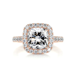 Luminous 2.0ct cushion halo moissanite ring front view