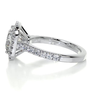 Luminous 2.0ct cushion halo moissanite ring overhead view