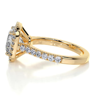 Classic 2.0ct cushion halo moissanite ring side profile view