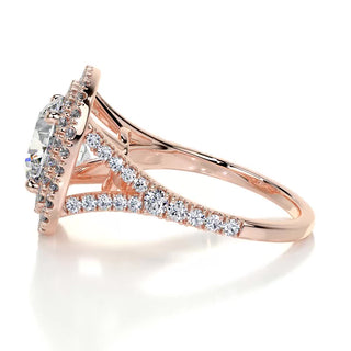 2.0ct Round Cut Double Halo Split Shank Diamond Moissanite Engagement Ring