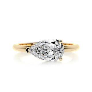 Dazzling 1.0ct pear solitaire moissanite ring tilted view catching the light