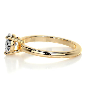 Shimmering 1.0ct pear solitaire moissanite ring shown on a finger