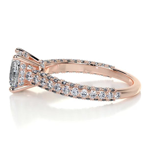 2.0ct Cushion Cut Cathedral 3 Side Pave Diamond Moissanite Engagement Ring