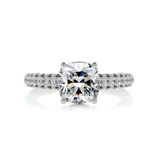 2.0ct Cushion Cut Cathedral 3 Side Pave Diamond Moissanite Engagement Ring