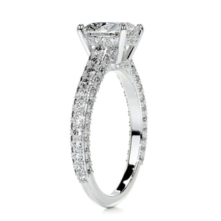 2.0ct Cushion Cut Cathedral 3 Side Pave Diamond Moissanite Engagement Ring