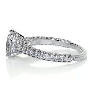 2.0ct Cushion Cut Cathedral 3 Side Pave Diamond Moissanite Engagement Ring