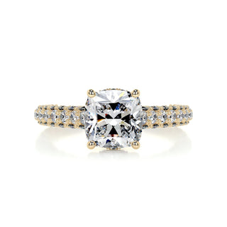 2.0ct Cushion Cut Cathedral 3 Side Pave Diamond Moissanite Engagement Ring