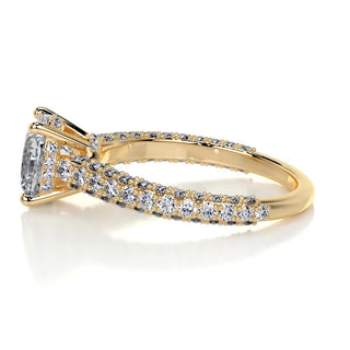 2.0ct Cushion Cut Cathedral 3 Side Pave Diamond Moissanite Engagement Ring