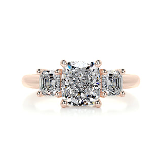 2.0 CT Cushion Cut Three stone Moissanite Engagement Ring front view