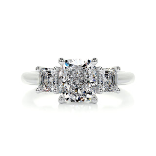 2.0 CT Cushion Cut Three stone Moissanite Engagement Ring detail view