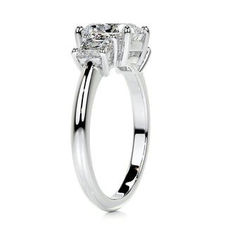 2.0 CT Cushion Cut Three stone Moissanite Engagement Ring full view