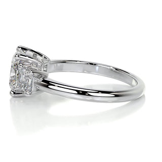 2.0 CT Cushion Cut Three stone Moissanite Engagement Ring front view