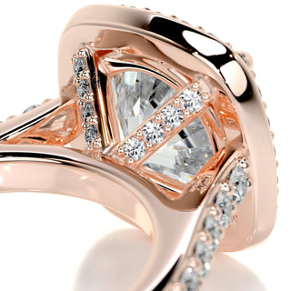 Chic 2.0ct cushion halo moissanite ring angled view showing its sparkle