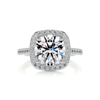 Chic 2.0ct cushion halo moissanite ring three quarter angled view