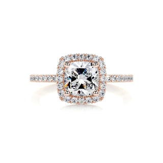 1.0CT Cushion Cut Halo Pave Moissanite Diamond Engagement Ring