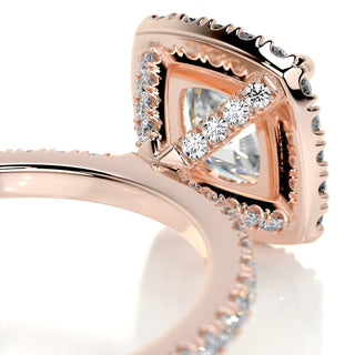 1.0CT Cushion Cut Halo Pave Moissanite Diamond Engagement Ring
