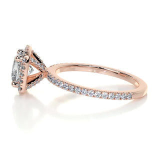 1.0CT Cushion Cut Halo Pave Moissanite Diamond Engagement Ring
