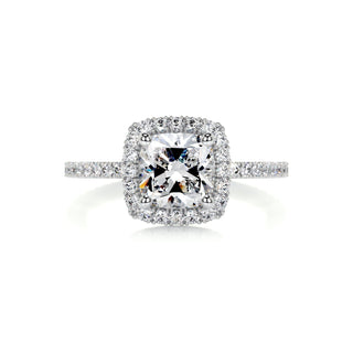 1.0CT Cushion Cut Halo Pave Moissanite Diamond Engagement Ring