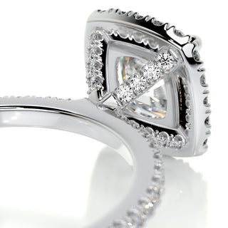 1.0CT Cushion Cut Halo Pave Moissanite Diamond Engagement Ring