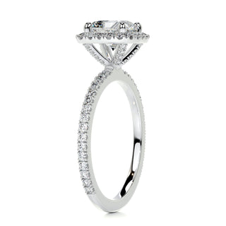 1.0CT Cushion Cut Halo Pave Moissanite Diamond Engagement Ring