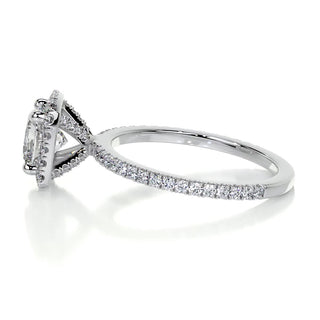 1.0CT Cushion Cut Halo Pave Moissanite Diamond Engagement Ring