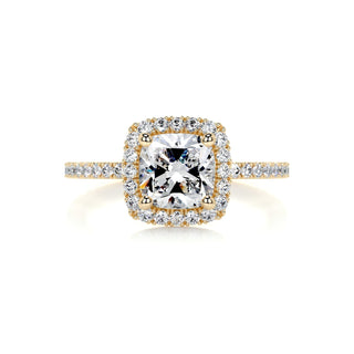 1.0CT Cushion Cut Halo Pave Moissanite Diamond Engagement Ring