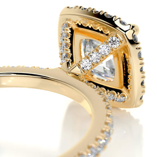 1.0CT Cushion Cut Halo Pave Moissanite Diamond Engagement Ring