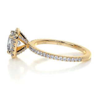 1.0CT Cushion Cut Halo Pave Moissanite Diamond Engagement Ring