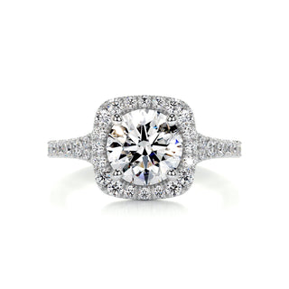 1.5ct Round Cut Halo Split Shank Diamond Moissanite Engagement Ring