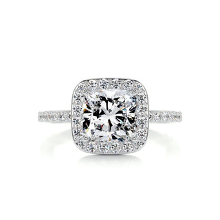 2.0ct Cushion Cut Halo Pave Diamond Moissanite Engagement Ring