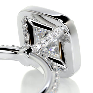 2.0ct Cushion Cut Halo Pave Diamond Moissanite Engagement Ring