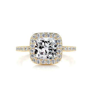 2.0ct Cushion Cut Halo Pave Diamond Moissanite Engagement Ring