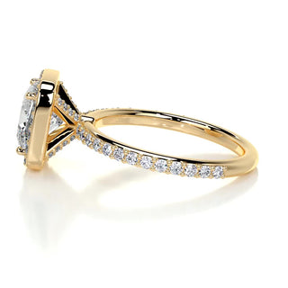 2.0ct Cushion Cut Halo Pave Diamond Moissanite Engagement Ring