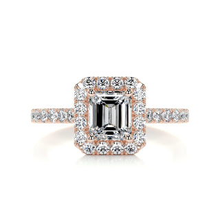 Refined 1.0ct emerald halo moissanite ring front view