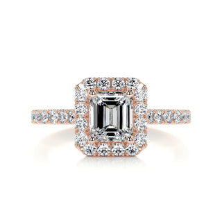 1.0 CT Emerald Cut Halo Pave Diamond Moissanite Engagement Ring