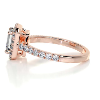 1.0 CT Emerald Cut Halo Pave Diamond Moissanite Engagement Ring