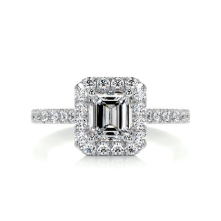 1.0 CT Emerald Cut Halo Pave Diamond Moissanite Engagement Ring