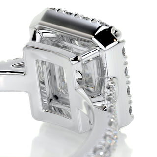 Refined 1.0ct emerald halo moissanite ring detail view of the band